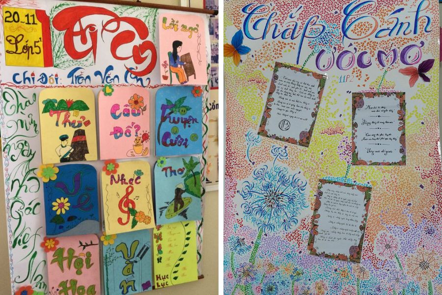 Mẫu trang trí báo tường 20 11 đơn giản thích hợp cho những tập thể lớp thích sáng tạo đa sắc màu thú vị.