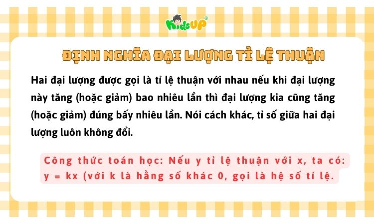 Đại lượng tỉ lệ thuận là tỉ số giữa hai đại lượng luôn không đổi