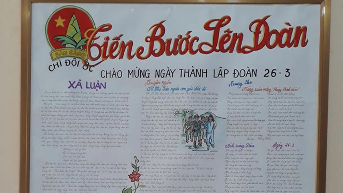 Hướng dẫn trang trí đầu báo tường đẹp ngày 26/3 bước 4