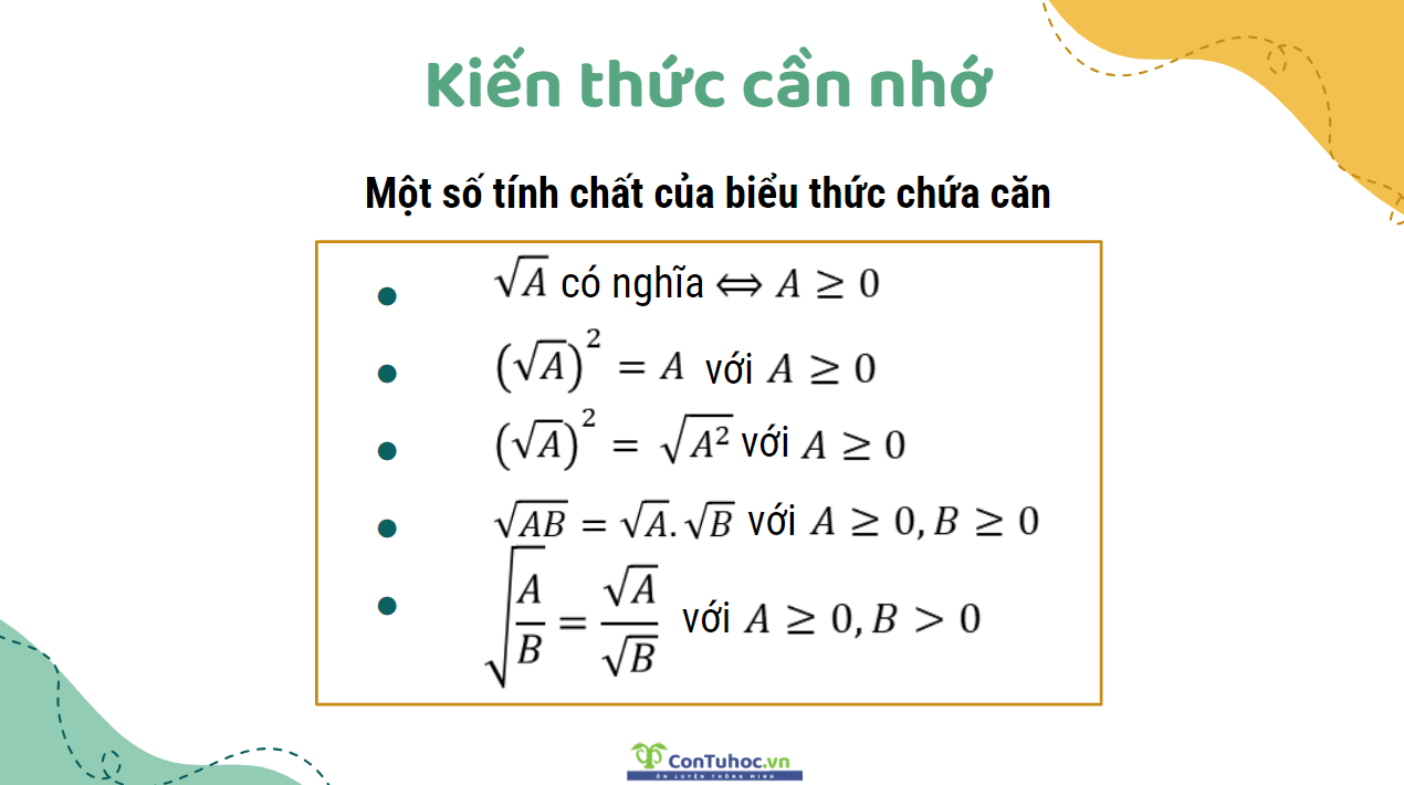 Một số tính chất của biểu thức chứa căn