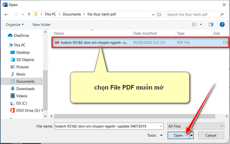 chọn File PDF để chuyển