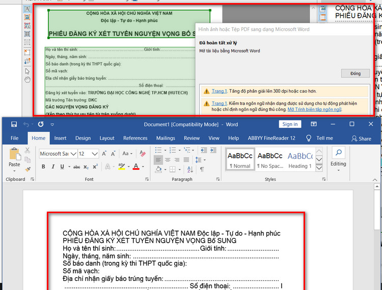hình ảnh tự động chạy sang Word