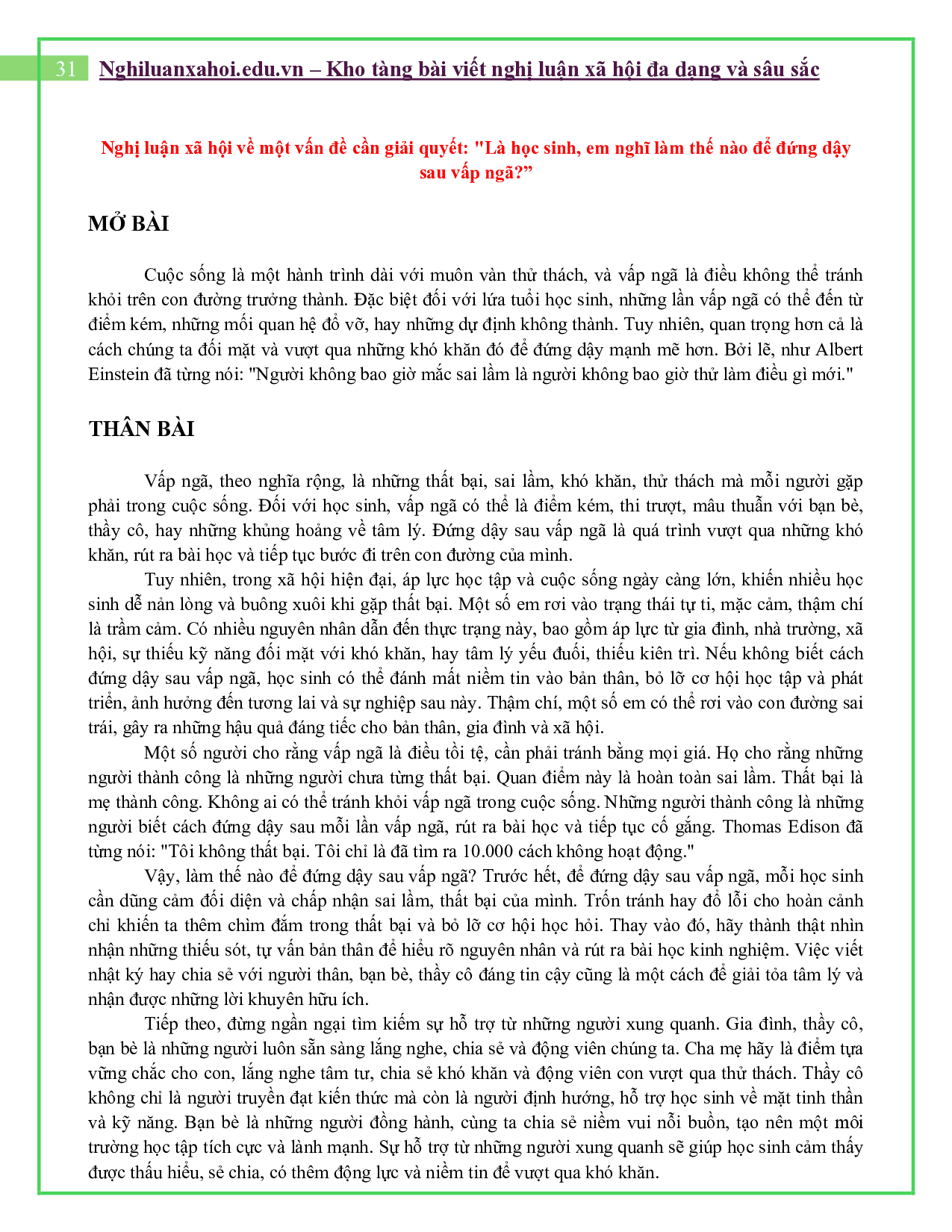 Là học sinh, em nghĩ làm thế nào để đứng dậy sau vấp ngã?