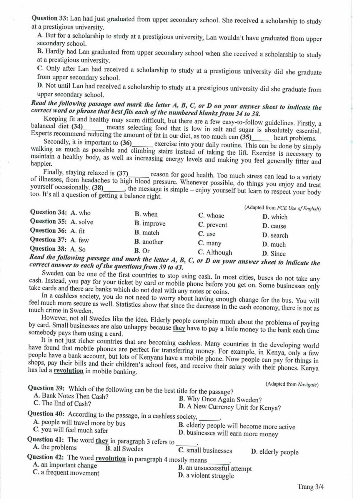 Đề thi minh hoạ tiếng Anh 2023 câu 33-42