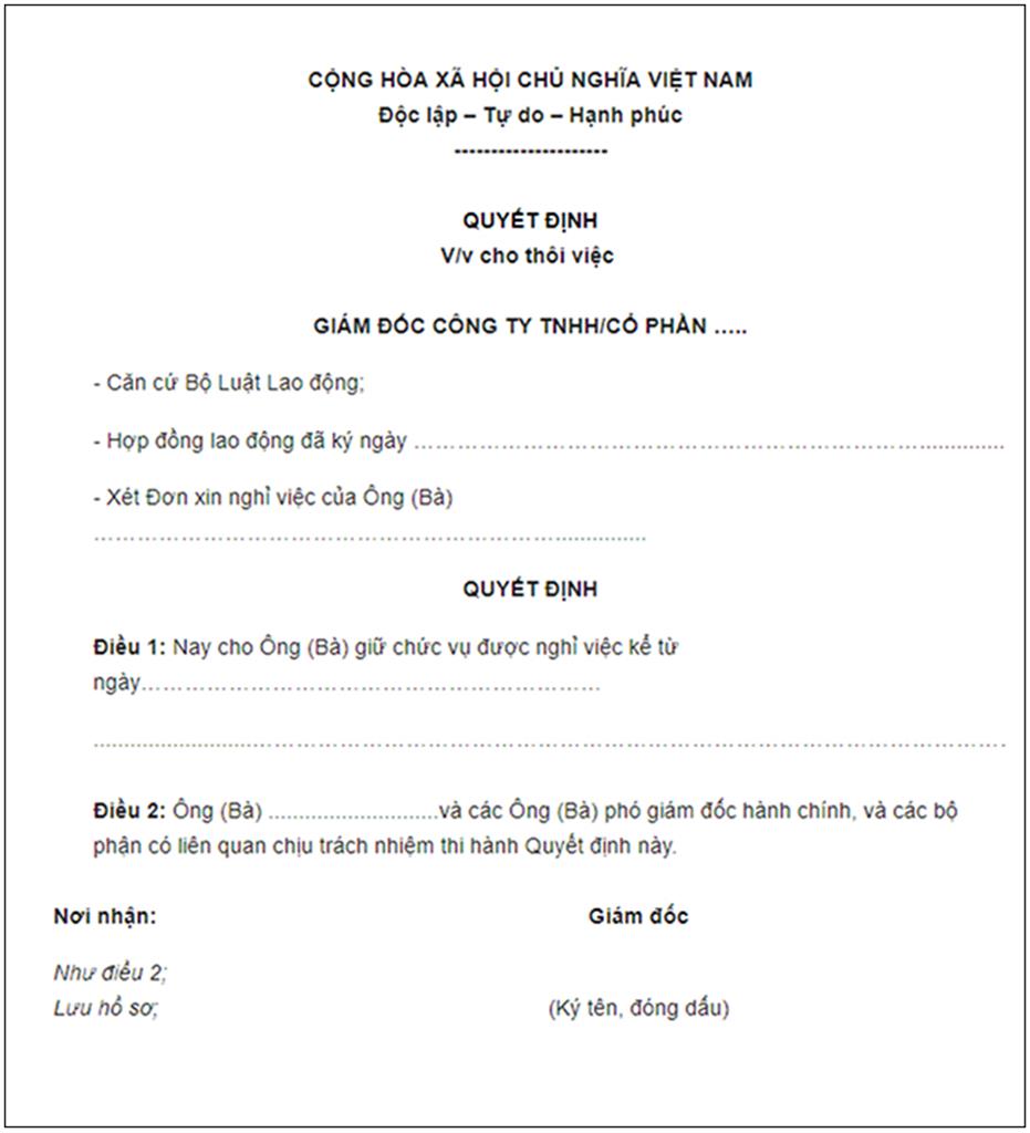 Mẫu quyết định thôi việc mới nhất.