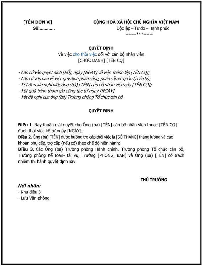 mẫu quyết định nghỉ việc - mẫu 2