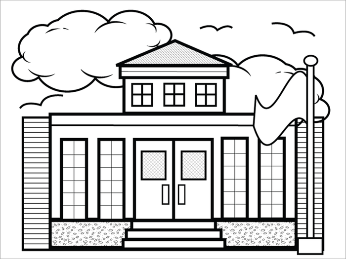 Tranh tô màu chủ đề ngôi trường