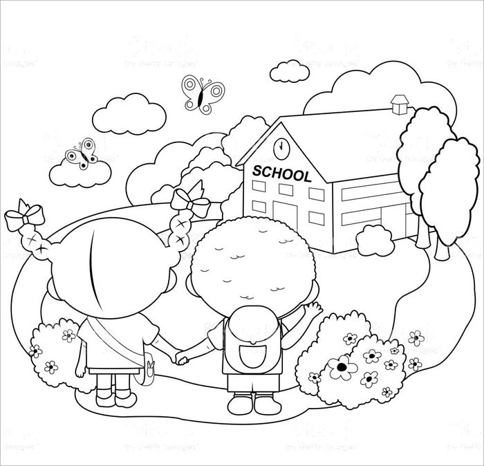 Tranh tô màu chủ đề ngôi trường