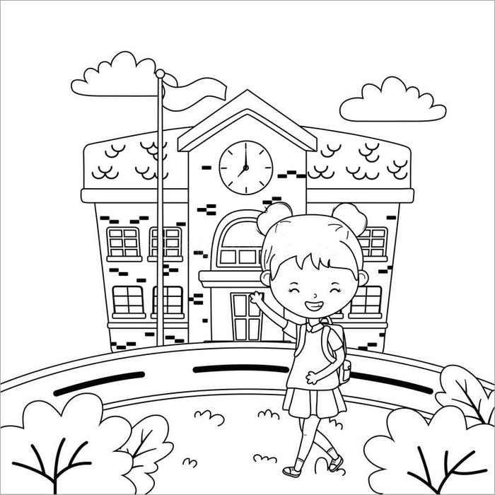 Tranh tô màu chủ đề ngôi trường