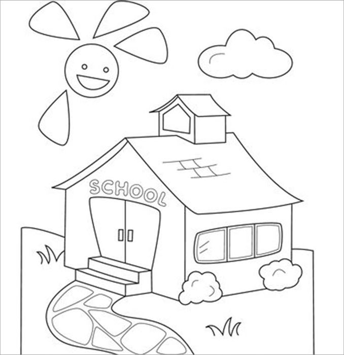 Tranh tô màu chủ đề ngôi trường