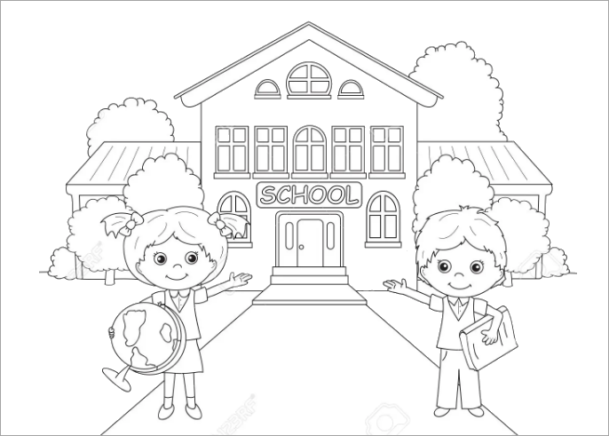 Tranh tô màu chủ đề ngôi trường