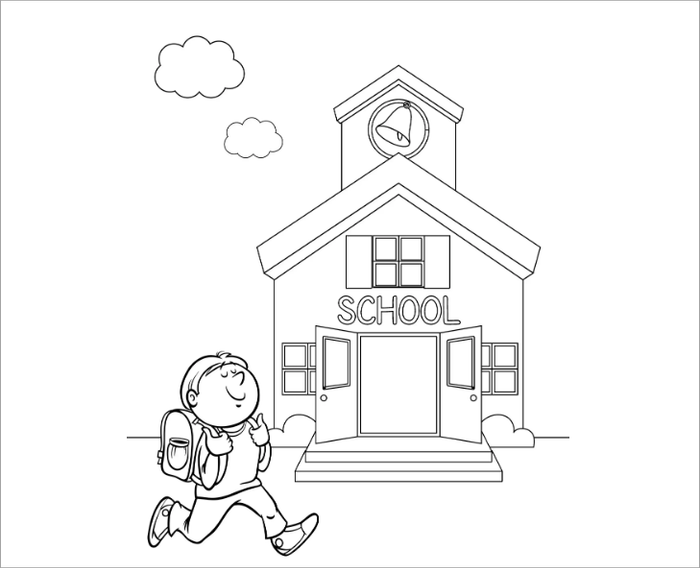 Tranh tô màu chủ đề ngôi trường