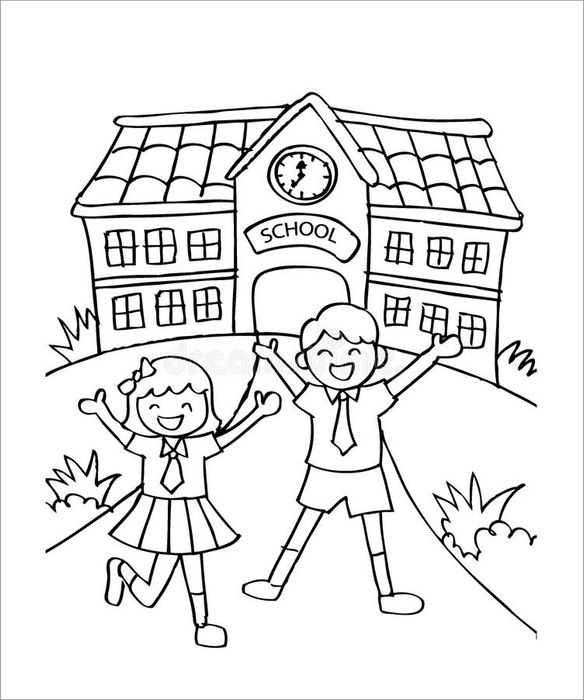 Tranh tô màu chủ đề ngôi trường