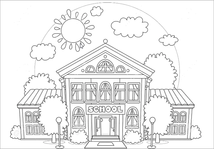 Tranh tô màu chủ đề ngôi trường