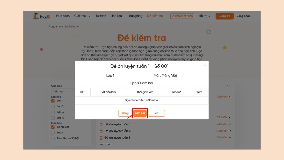 Cách sử dụng Hoc10 cho học sinh bước 3