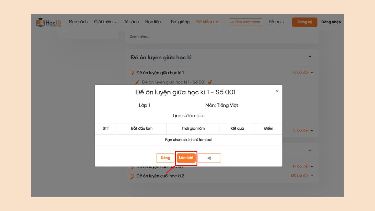 Cách luyện thi trên hoc10 bước 3