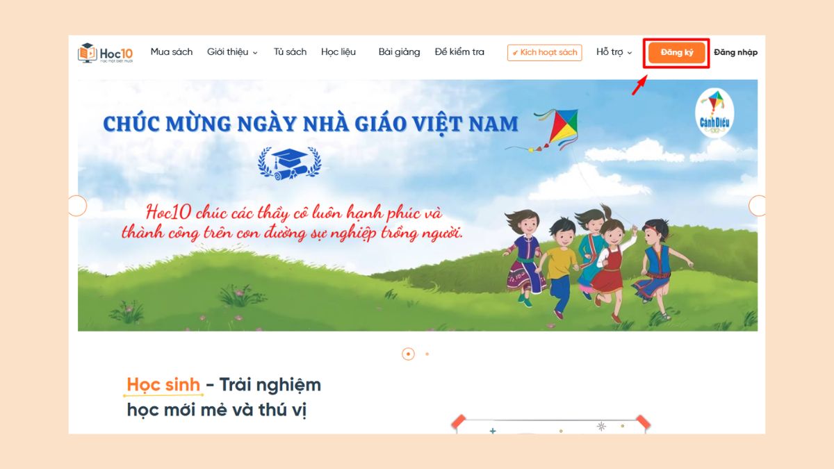 Hướng dẫn đăng ký Hoc10.vn bước 1