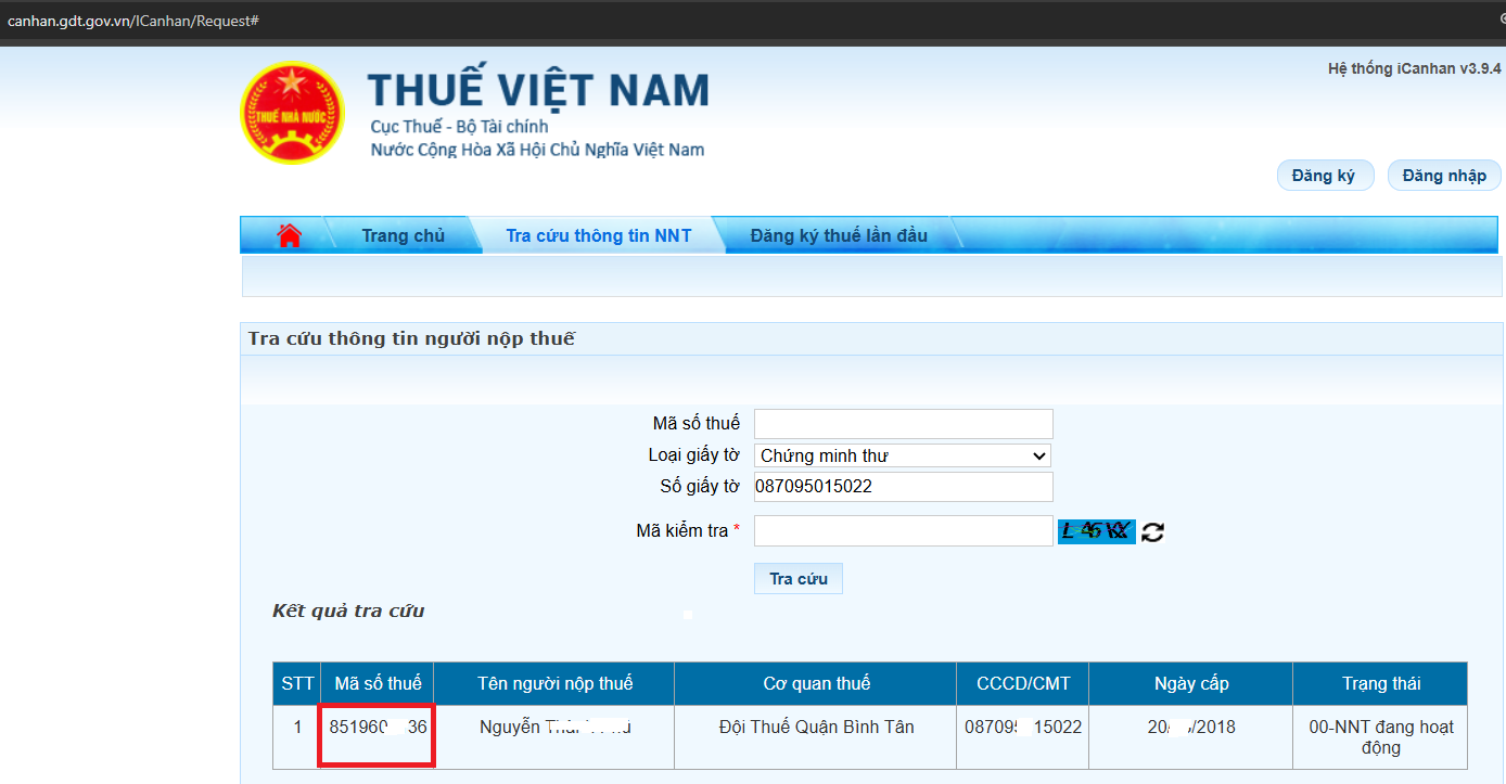 Bước 5: Để xem đầy đủ hiển thị 10 hoặc 13 chữ số, thêm bước như ảnh phía trên nhập Mã kiểm tra (1) và Xem (2)