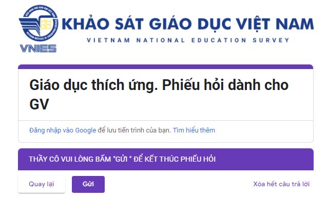 Phiếu khảo sát giáo dục Việt Nam Vnes.edu.vn cho học sinh