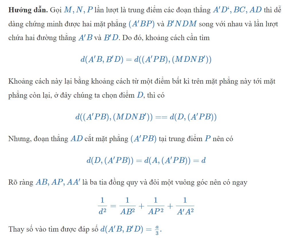 ách tính khoảng cách 2 đường thẳng chéo nhau theo phương pháp 2