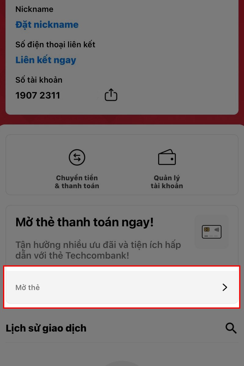 Mở thẻ Techcombank online bước 3