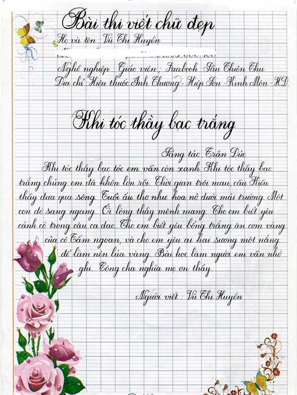 Bài viết chữ đẹp của giáo viên