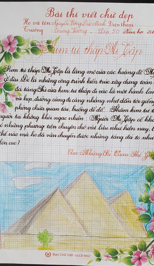 Mẫu bài thi viết chữ đẹp cấp 2