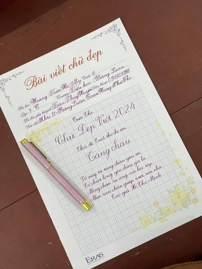 Mẫu bài thi viết chữ đẹp