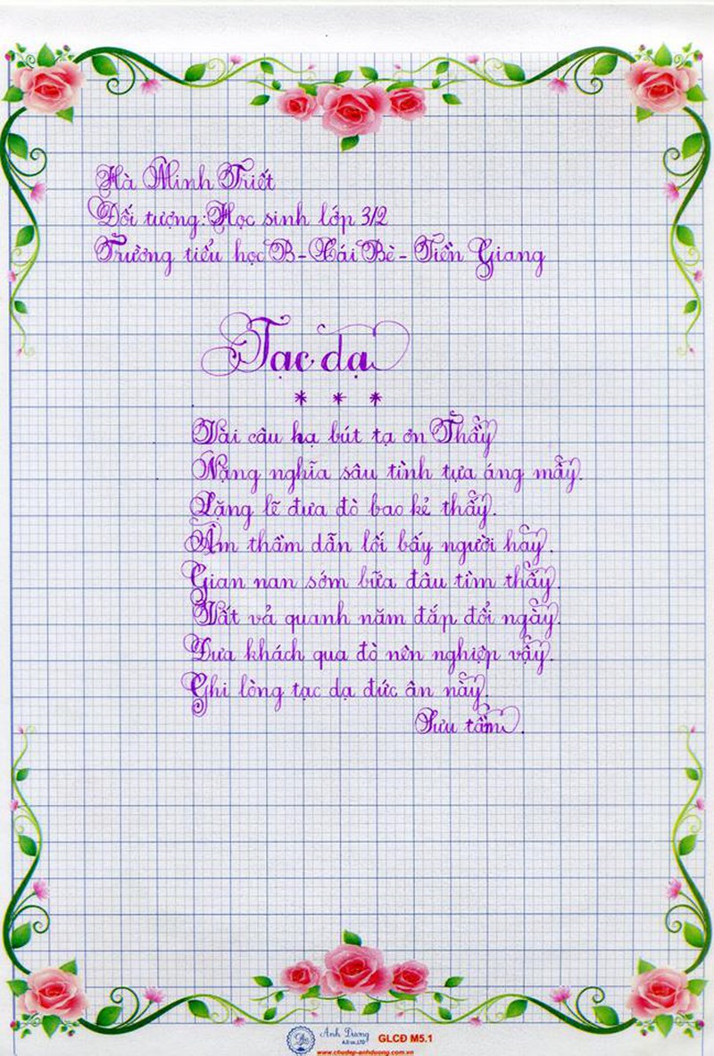 Mẫu bài thi viết chữ đẹp