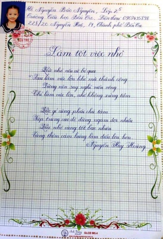 Mẫu bài thi viết chữ đẹp
