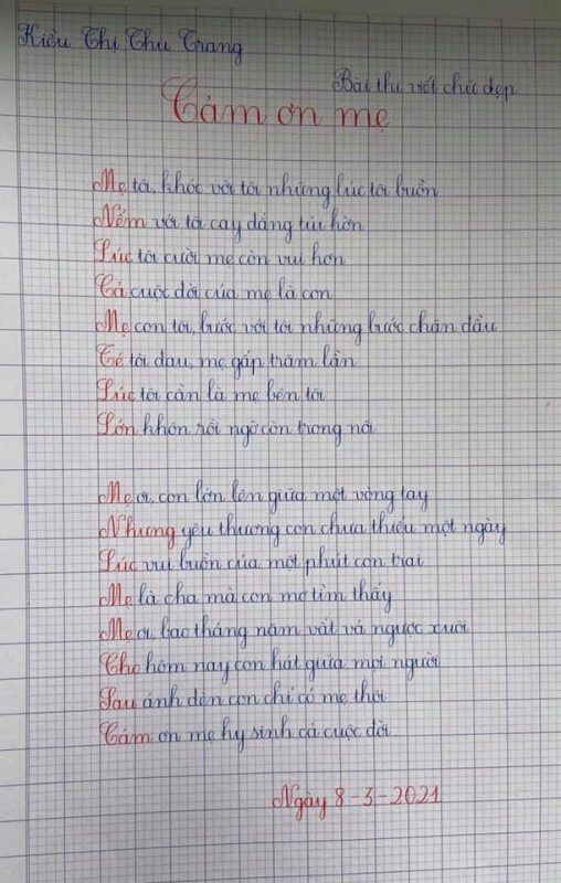 Mẫu bài thi viết chữ đẹp