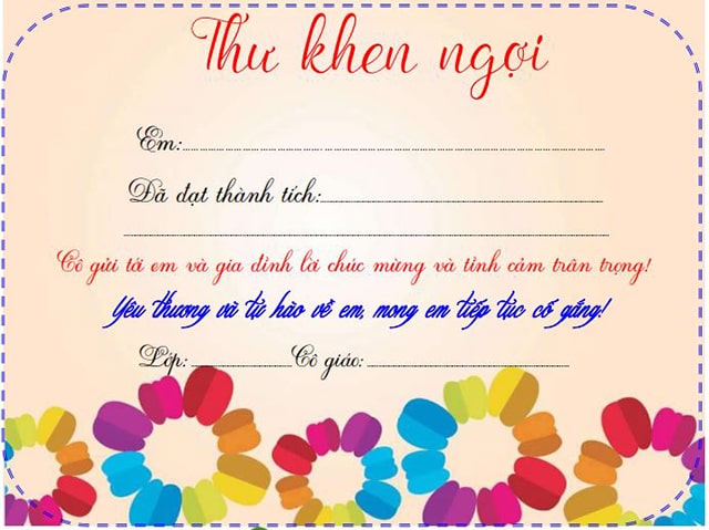 Mẫu thư khen học sinh