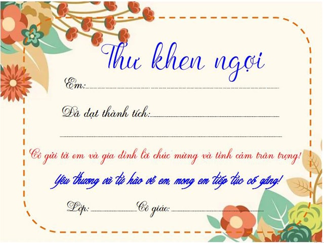 Mẫu thư khen học sinh