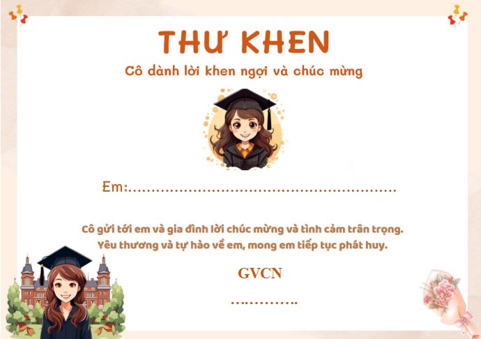 Mẫu thư khen học sinh tiểu học file word