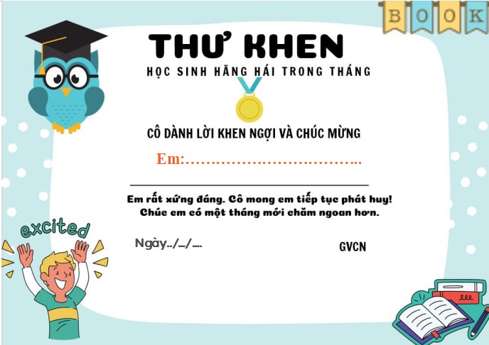 Mẫu thư khen học sinh tiểu học file word