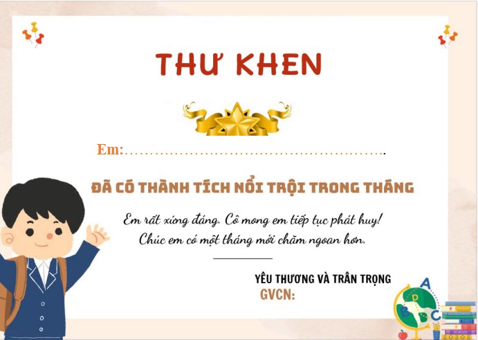 Mẫu thư khen học sinh tiểu học file word