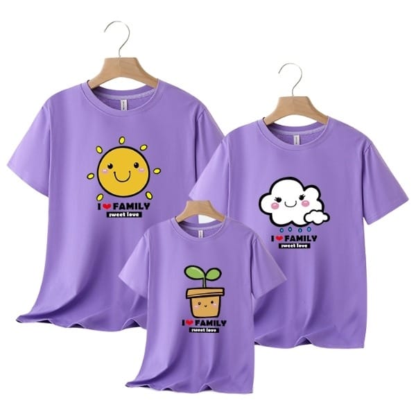 Áo Đồng Phục Gia Đình In Hình Vẽ Đáng Yêu Màu Tím