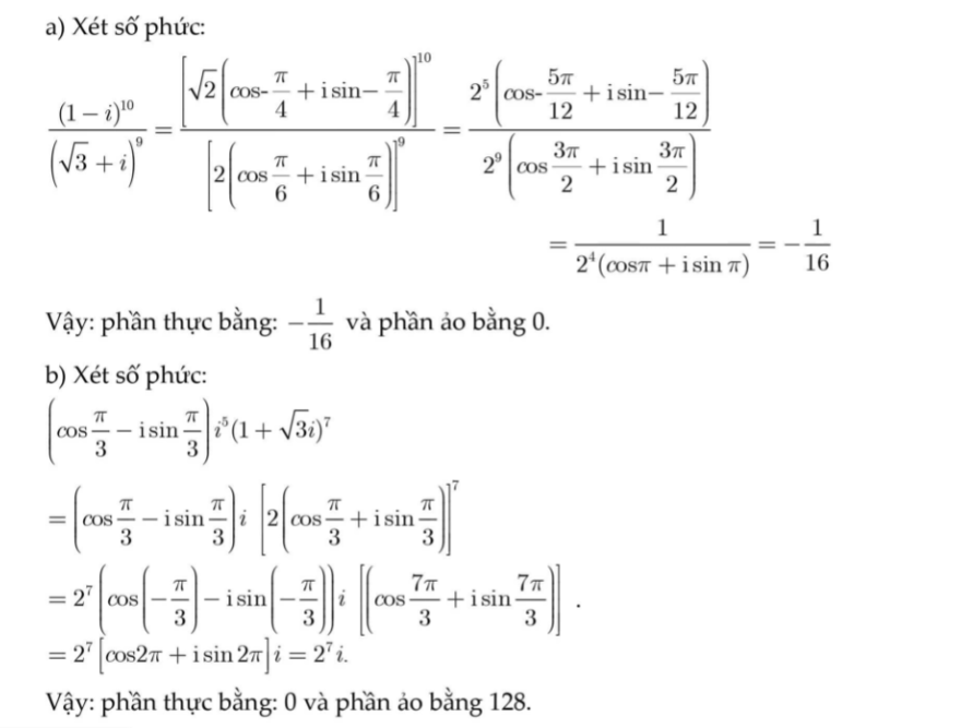 Giải bài tập phần dạng lượng giác của số phức