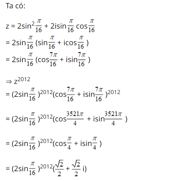 Giải bài tập phần dạng lượng giác của số phức