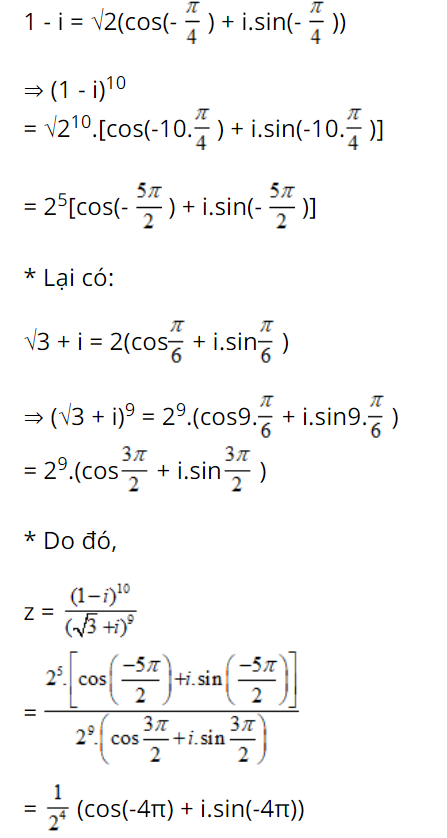 Giải bài tập dạng lượng giác của số phức