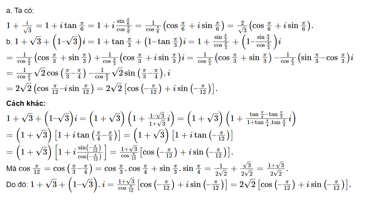 Giải bài tập chuyển số phức về dạng lượng giác