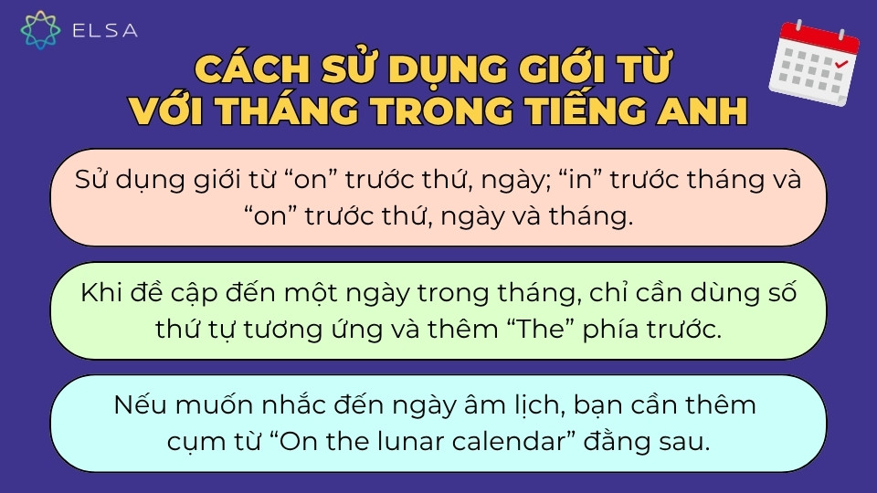 Cách sử dụng giới từ với tháng tiếng Anh