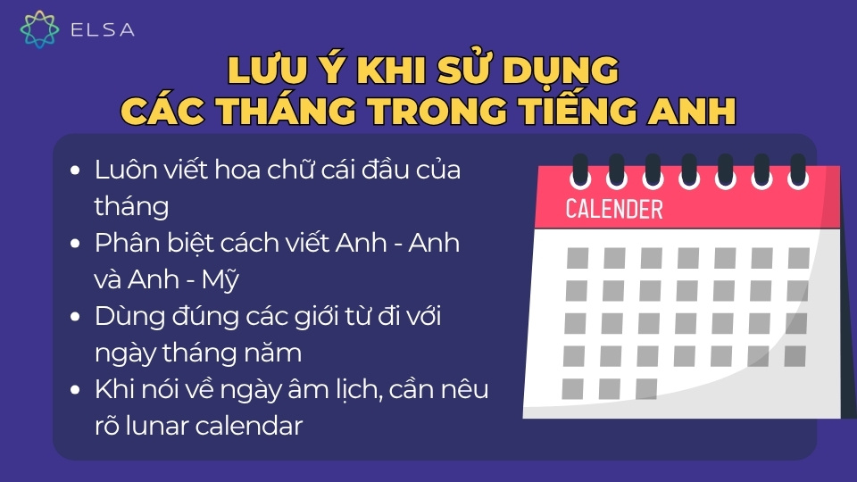 Lưu ý khi sử dụng các tháng trong tiếng Anh