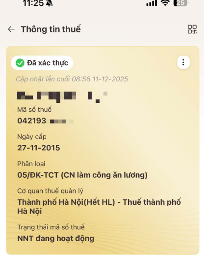 kết quả tra cứu mã số thuế cá nhân