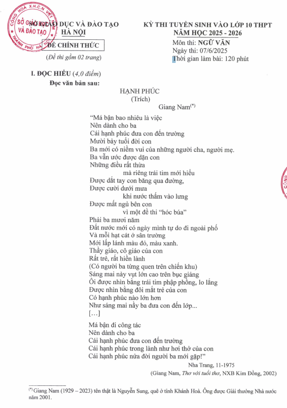 Đáp án đề thi tiếng Đức.