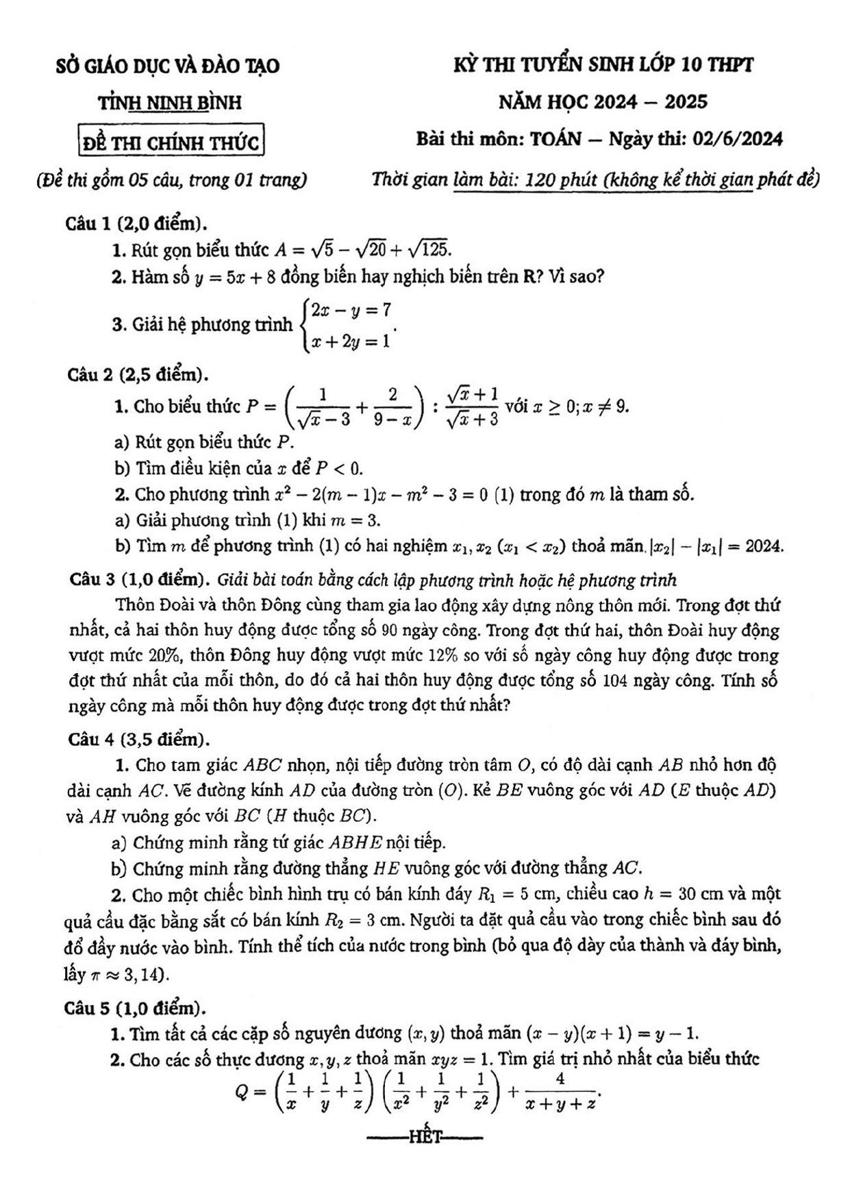 tong hop de thi vao 10 mon toan 56