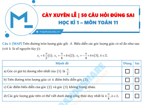Bộ 50 Câu Trắc Nghiệm Đúng Sai Toán 11 Học Kì 1 PDF - MapStudy