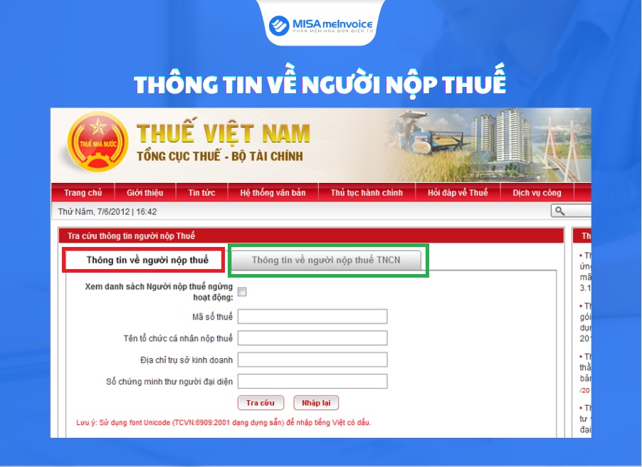thông tin về người nộp thuế