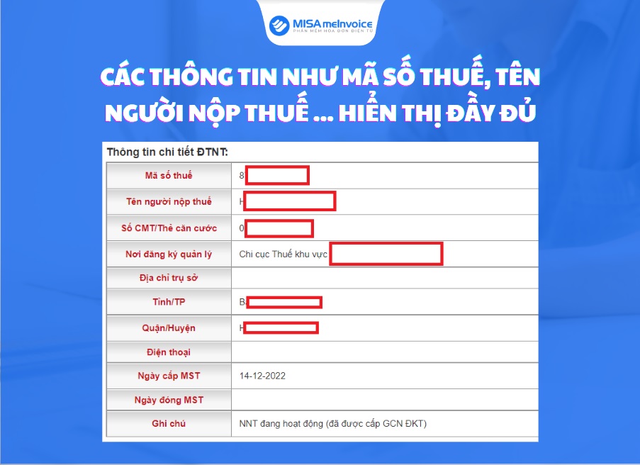 các thông tin thuế TNCN hiển thị đầy đủ