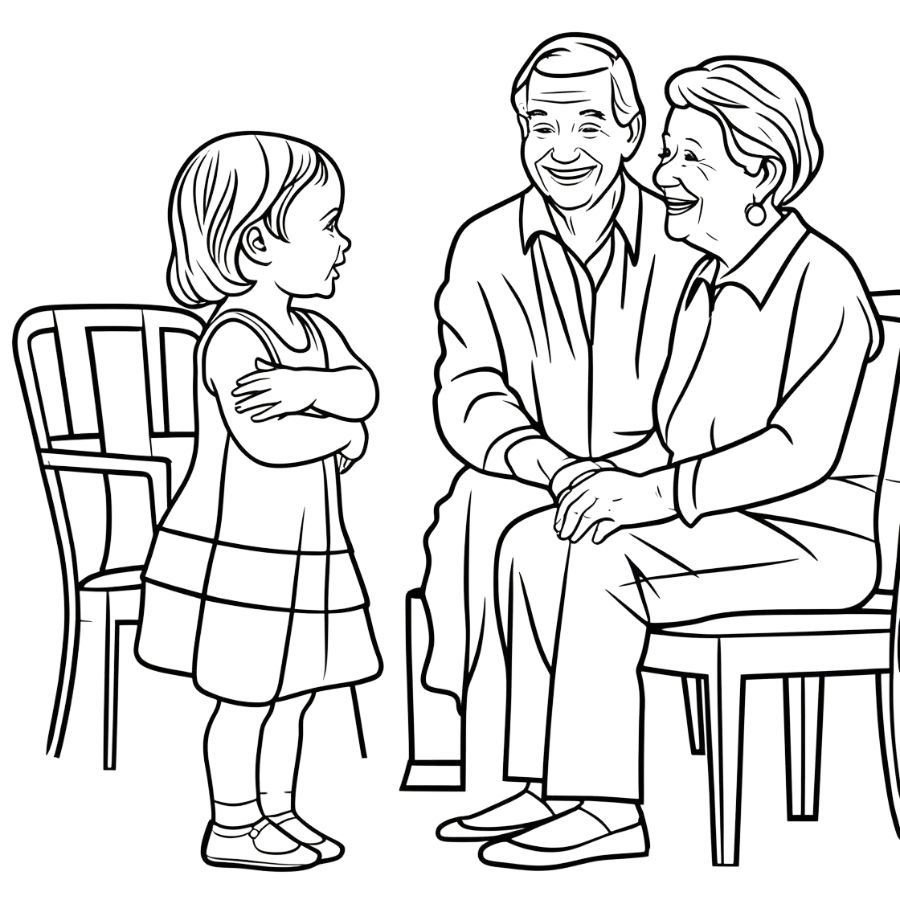 Tranh tô màu bé chúc Tết ông bà- Mẫu 1